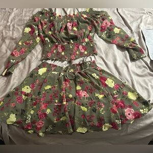 Bar III Floral Smocked Top and Skirt Set